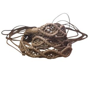 Bohemian belt woven brown vegan leather fringes‎